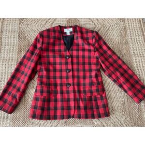 Vintage Red SWEETBRIAR tartan plaid blazer SZ 10 80s / 90s